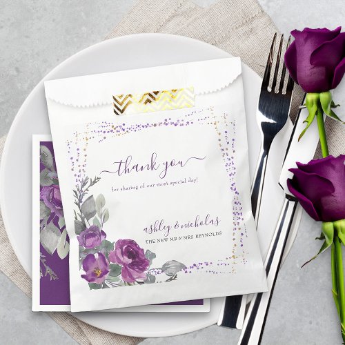 Purple Floral and Confetti Wedding Thank You Favor Bag