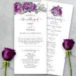 Purple Floral and Elegant Script Wedding Program<br><div class="desc">Beautiful purple floral wedding program with bouquets of watercolor roses and flowers. The design features elegant handwritten script, pretty purple and magenta floral arrangements, grey green leaves and foliage and a dash of purple and gold confetti. Please browse my Plush Purple Floral collection for matching items or message me to...</div>