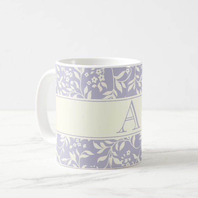 Purple Floral and Foliage Monogram Coffee Mug (Front Left)