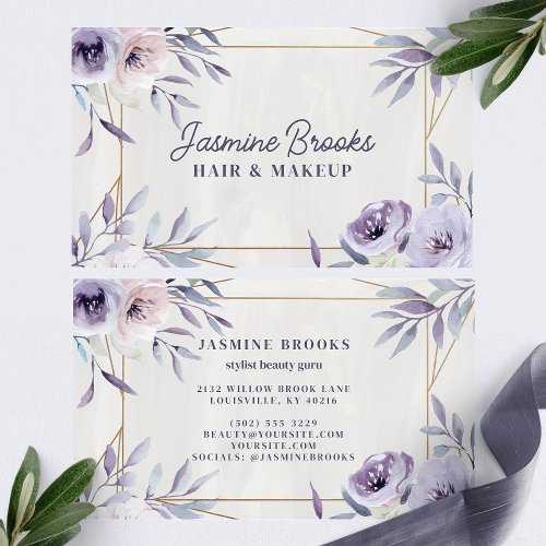 Purple Floral And Gold Elegant Business Card