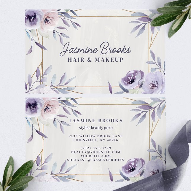 Purple Floral and Gold Elegant Business Card (Creator Uploaded)