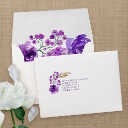 Purple Floral and Gold Leaf Addressed RSVP Envelope