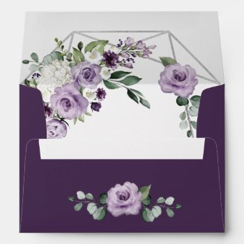 Purple Floral And Silver Geometric Elegant Wedding Envelope by RusticWeddings at Zazzle