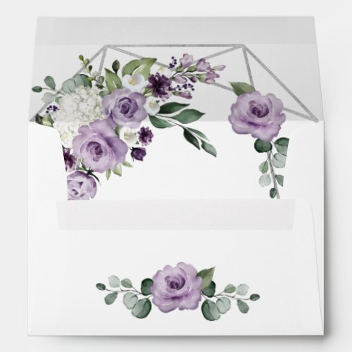 Purple Floral and Silver Geometric Elegant Wedding Envelope