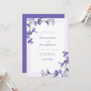 Purple Floral and Silver Geometric Elegant Wedding Invitation