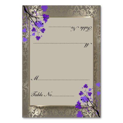 Purple Floral  Antique Silver Damask _ Place Card