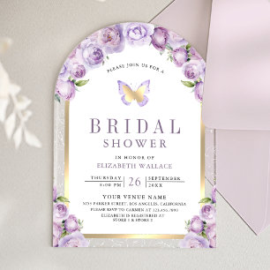 Purple Floral Arch Butterfly Bridal Shower Acrylic Invitations