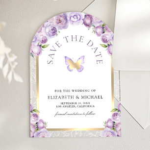 Purple Floral Arch Butterfly Wedding Save the Date
