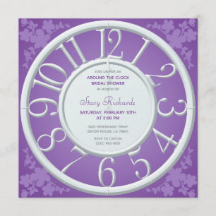 Purple Floral Around the Clock Shower Invite