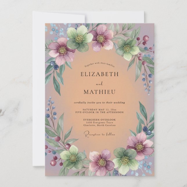 Purple Floral Arrangement Wedding Invitation (Front)