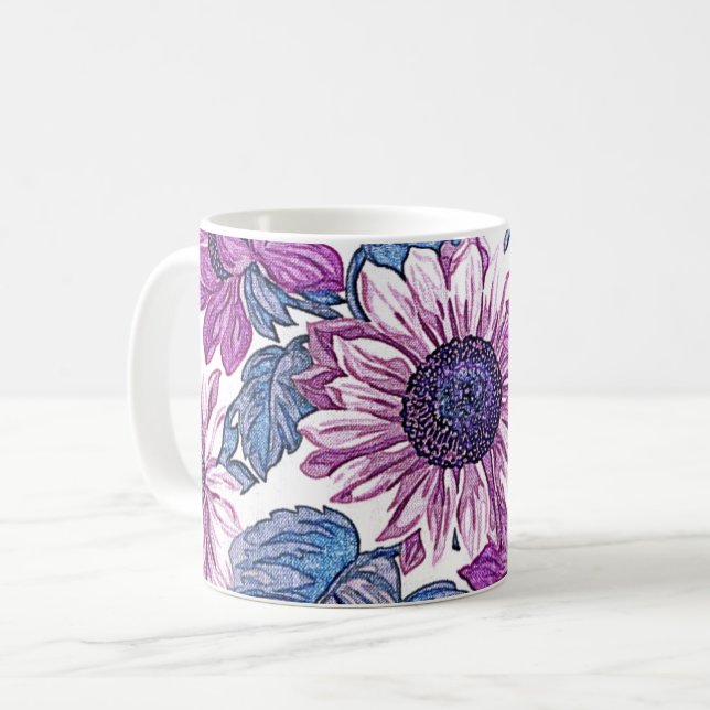 Purple Floral Art Coffee Mug (Front Left)