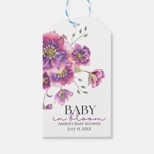 Purple Floral Baby in Bloom Baby Shower Gift Tag