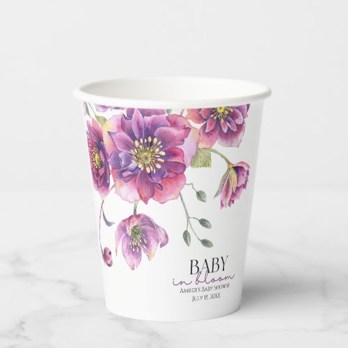 Purple Floral Baby in Bloom Baby Shower Paper Cup