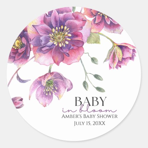 Purple Floral Baby in Bloom Baby Shower Sticker