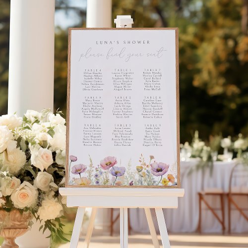 Purple Floral Baby In Bloom Seating Chart Poster