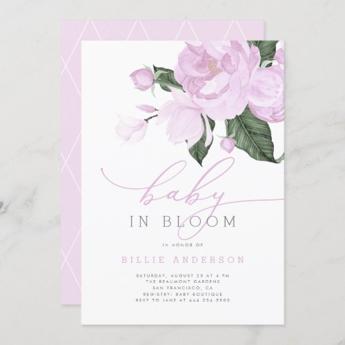 Purple Floral Baby in Bloom Shower Girl Invitation
