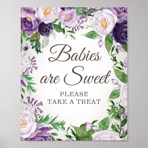 Purple Floral Baby Shower Babies Sweet Take Treat  Poster