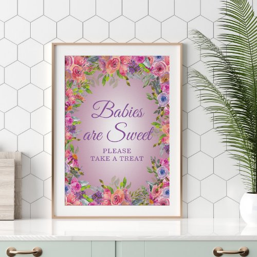 Purple Floral Baby Shower Babies Sweet Take Treat Poster