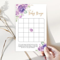 Purple floral baby shower bingo game