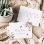Purple Floral Baby Shower Butterfly Thank You Card<br><div class="desc">Elegant heart calligraphy purple butterfly thank you enclosure card.</div>