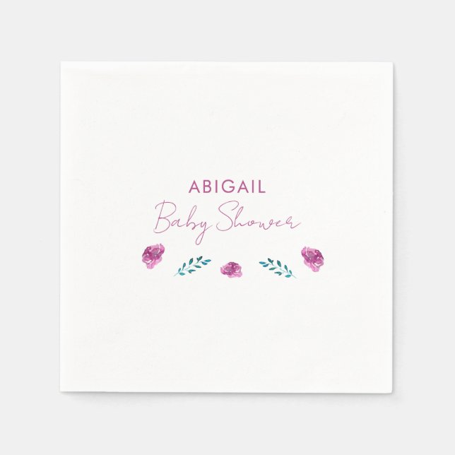 Purple Floral Baby Shower Cocktail Napkins (Front)