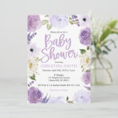 Purple Floral Baby Shower Invitations (Standing Front)