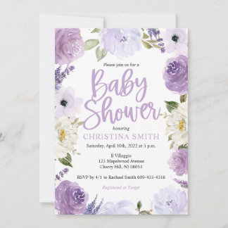 Purple Floral Baby Shower Invitations