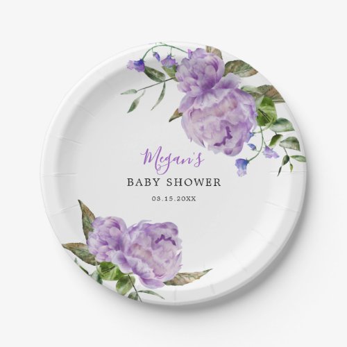 Purple Floral Baby Shower Paper Plates