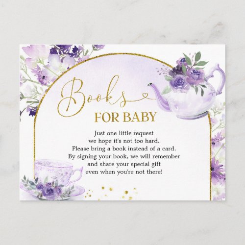 Purple Floral Baby Shower Tea Books for Baby Invitation Postcard