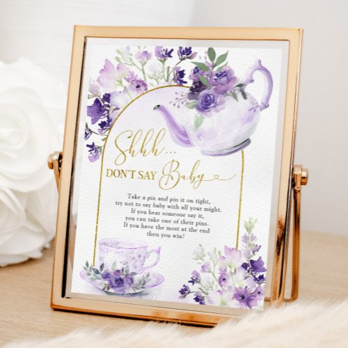 Purple Floral Baby Shower Tea Dont Say Baby Poster