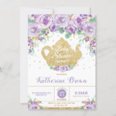 Purple Floral Baby Shower Tea Party Baby Girl Invitation (Front)