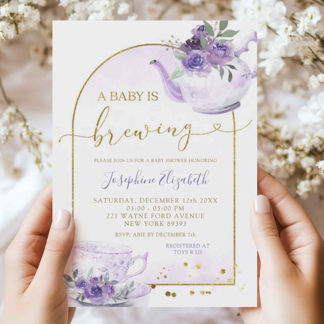 Purple Floral Baby Shower Tea Party Invitation (Creator Uploaded)