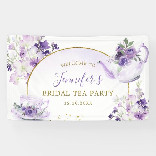 Purple Floral Baby Shower Tea Party Large Banner