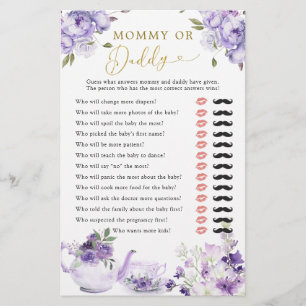 Purple Floral Baby Shower Tea Party Mommy or Daddy