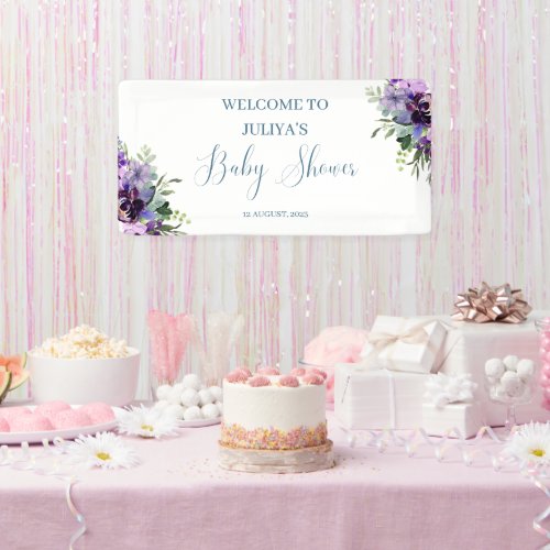 Purple floral baby shower welcome banner