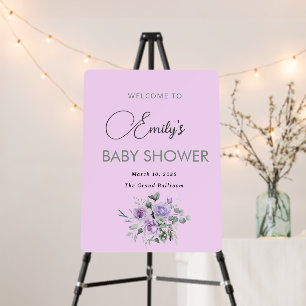 Purple Floral Baby Shower Welcome Sign