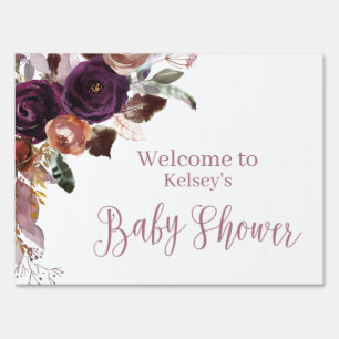 Purple Floral Baby Shower Welcome Yard Sign