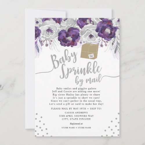 Purple Floral Baby Sprinkle by mail Invitation