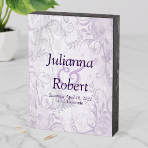 Purple floral background wedding wooden box sign