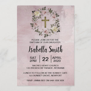 Purple floral Baptism / Christening Invitation