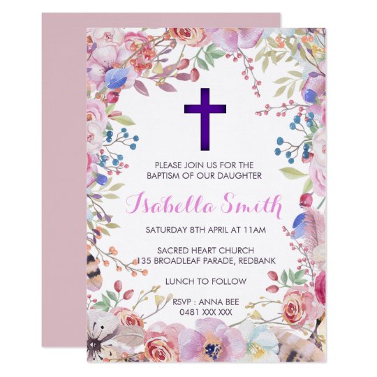 Purple floral Baptism /Christening Invitation Girl | Zazzle.com