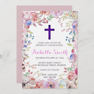 Purple floral Baptism /Christening Invitation Girl