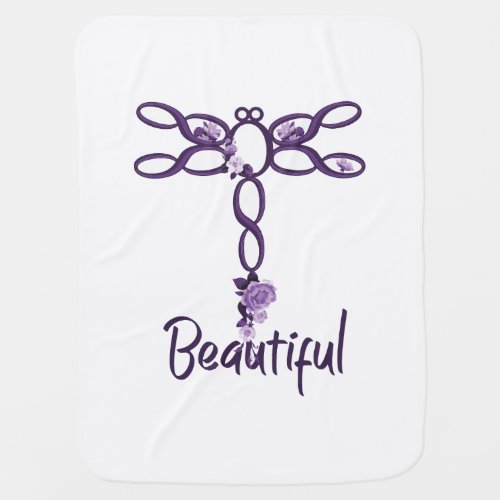 Purple Floral Beautiful Dragonfly Design Baby Blanket