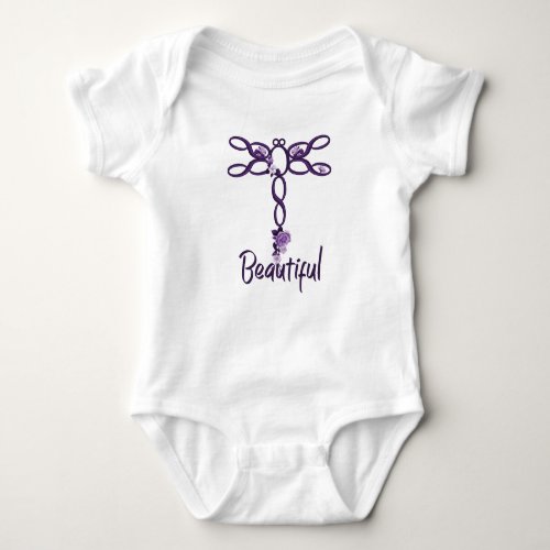 Purple Floral Beautiful Dragonfly Design Baby Bodysuit