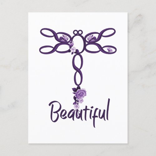 Purple Floral Beautiful Dragonfly Design Postcard
