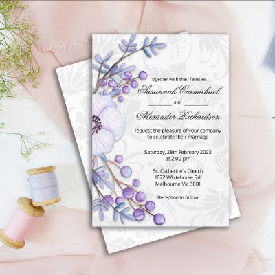 Purple Floral Berries and Damask Wedding