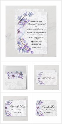 Purple Floral Berries and Grey Damask