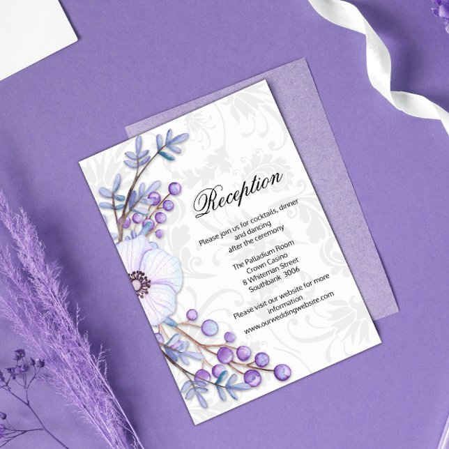 Purple Floral Berries & Damask Wedding Reception   Enclosure Card (Creator Uploaded)