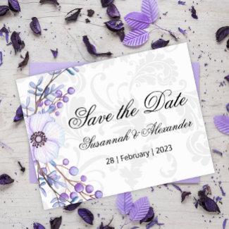 Purple Floral Berry Wreath Wedding Save the Date