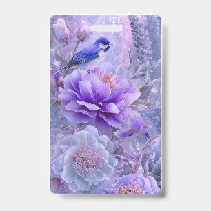 Purple Floral Bird Badge